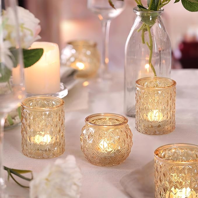 12pcs Assorted Gold Votive Candle Holders, Tea Light Candle Holder for Table Centerpiece, Gold Candle Holders for Wedding Centerpieces, Brithday and Holiday Decorations