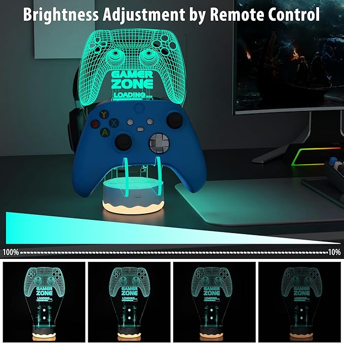 Light up Headset and Controller Stand, 16 Colors 3D LED Lights Gamepad Headphone Holder with Remote Control, Game Controller Hanger for All Universal Gaming PC Accessories
