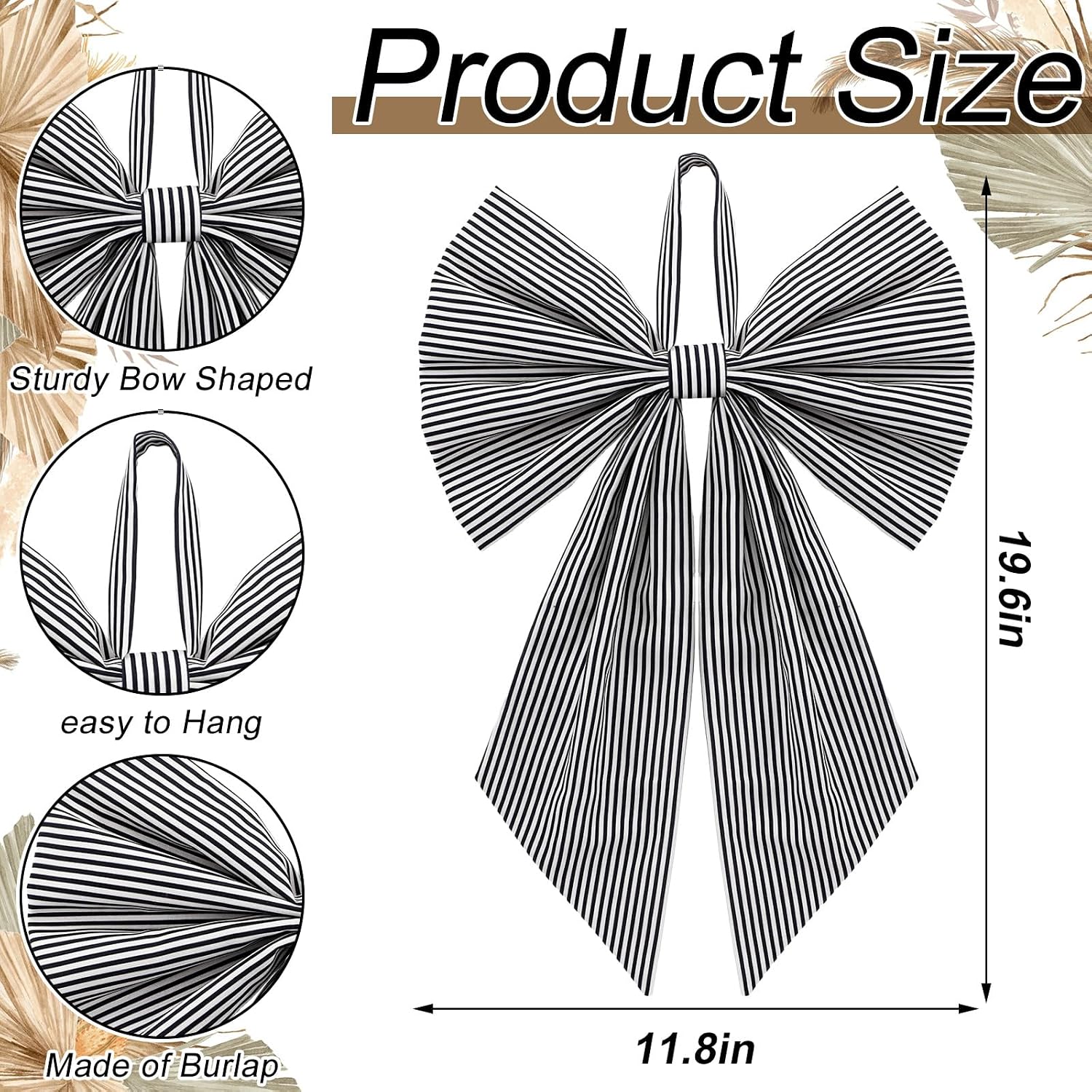 Suncalla Christmas Stripe 2 Pcs Wreath Bows 19.6'' x 11.8'' Large Wreath Sash for Front Door Party Yard Doorway Indoor Outdoor Wall Decoration (Black and White)