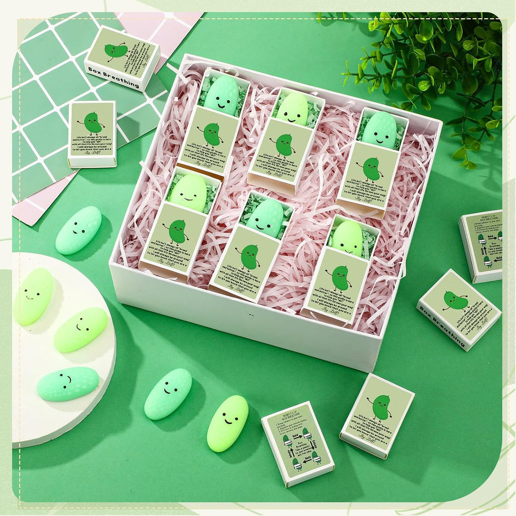 Wettarn 12 Sets Positive Gifts Pickle Stress Balls with Funny Gift Boxes Appreciation Party Favors for Employee Coworker Friends Office Emotional Relief Green Desk Decor Stocking Stuffers