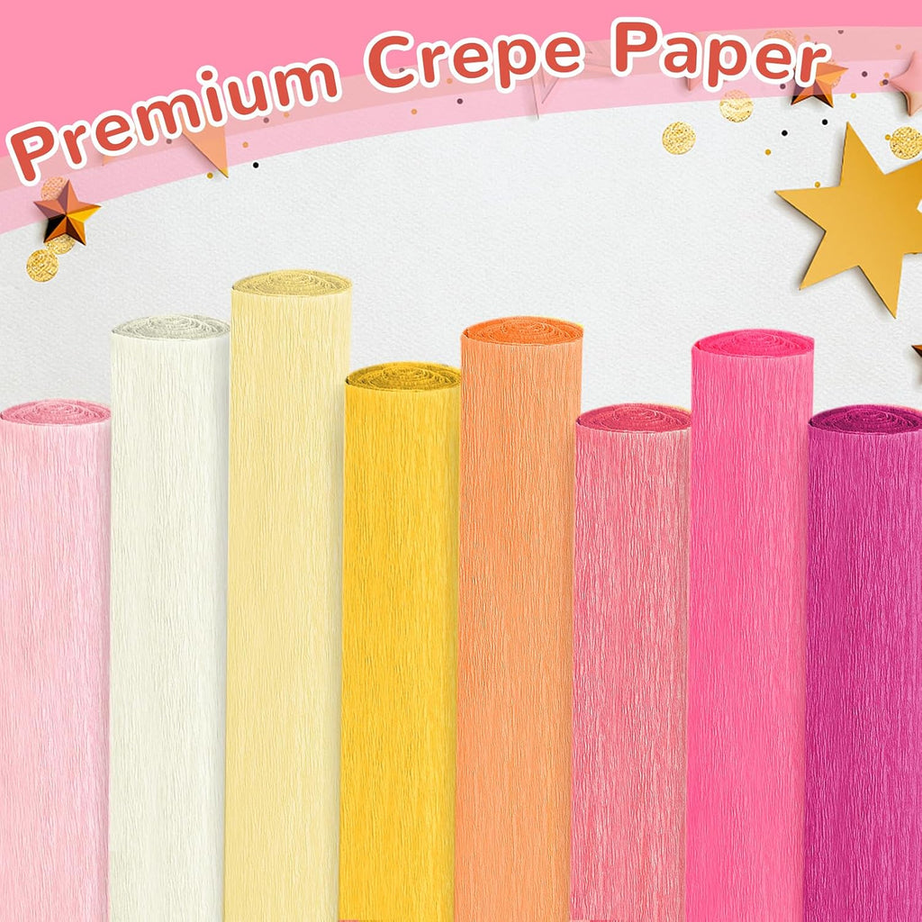 Crepe Paper Streamers 8 Rolls, 10 x 98Inch 8 Pink Colors | Crepe Paper Sheets for DIY Gift Colourful Paper Flower Wrapping Paper Crafts Birthday Wedding Holiday Party Decorations