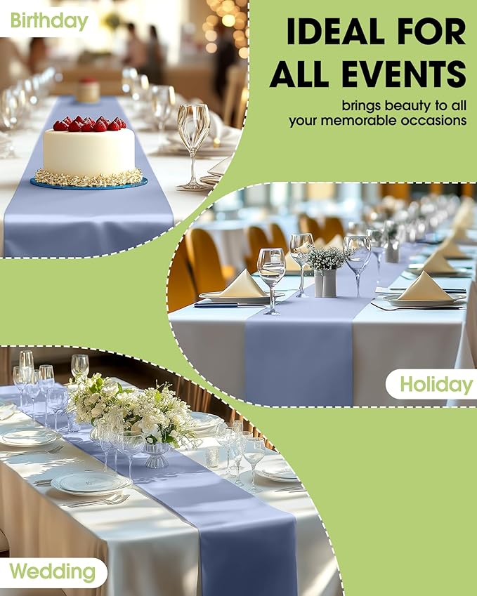 Pureegg Dusty Blue Plastic Table Runners - 20 Pack, 14'' x 108'', Water Resistant & Disposable Centerpiece Decorations for Table Cloth, Wedding, Birthday, Holiday, Baby Shower, Party, Home Decor