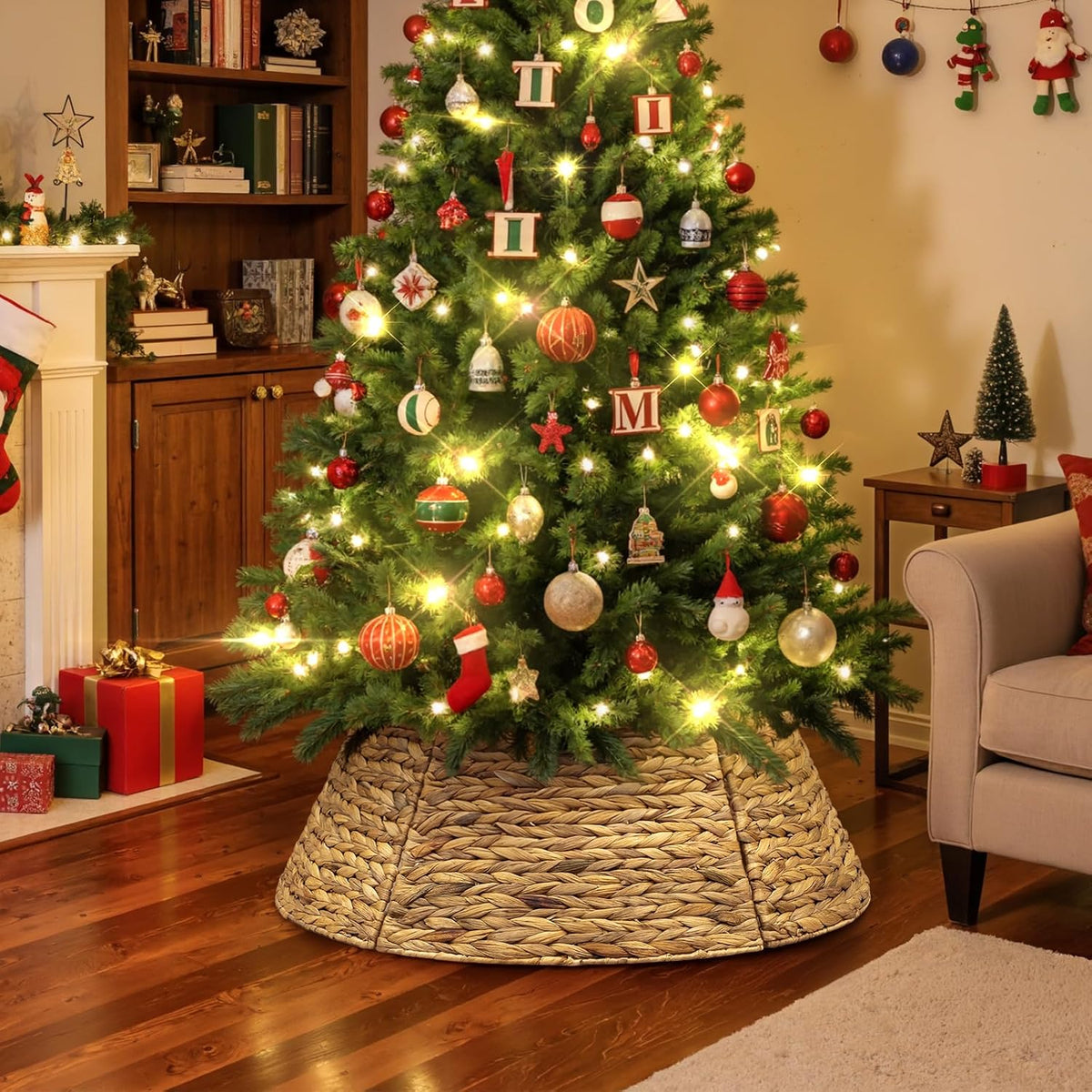 lanpn natural rattan christmas tree collar 24 inch showing dimensions