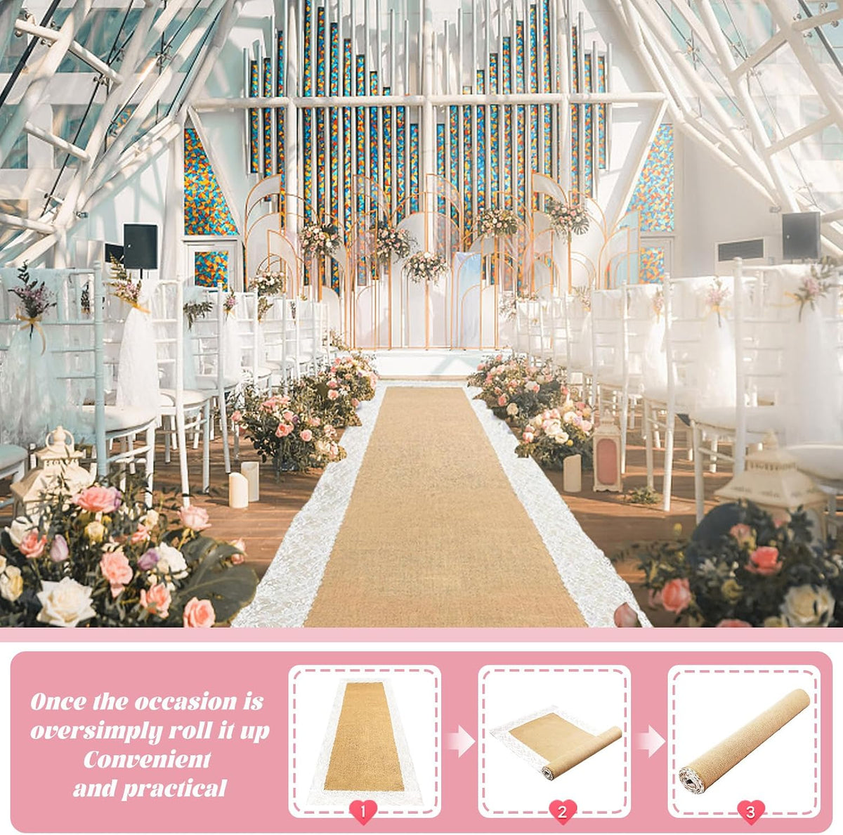 Burlap Aisle Runner for Wedding Ceremony, 3ft x 30ft