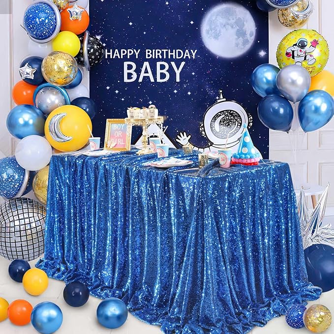 QueenDream Royal Blue Sequin Tablecloth for Party: Sparkly Tablecloth 90x156 - Royal Blue Table Decorations for Corporate Events Wedding Christmas