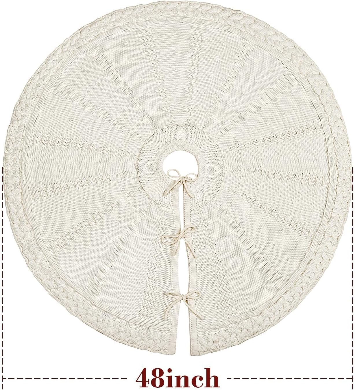 48 Inch Christmas Tree Skirt: Braided Cable Knit Tree Skirt for 7.5FT Tree, Cream White Tree Skirt, Vintage Tree Skirts, Rustic Farmhouse Christmas Decorations