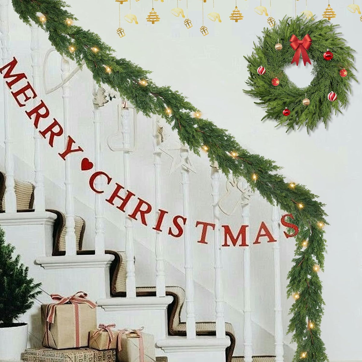 ozfhua 6 ft christmas garland pine garland with, package contents
