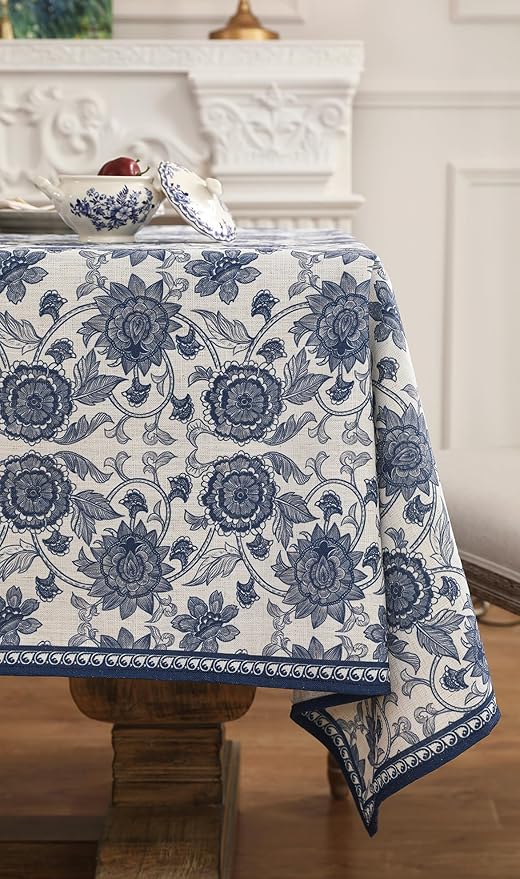 patdrea Designer Vintage Blue Rectangle Tablecloth,Linen Anti-Wrinkle Paisley Pattern Farmhouse Extra Long Table Cloth,Decor Cover for Kitchen Dining,Christmas,Thanksgiving,67"x118"-Lantang a
