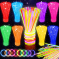 SHQDD 100 Glow Sticks Bulk Party Pack, 8” Neon Glow Sticks, DIY Glowsticks with Connectors Bracelets & Necklaces, Glow in the Dark Party Supplies for Kids, Adults, Parties, 4th of July & Halloween