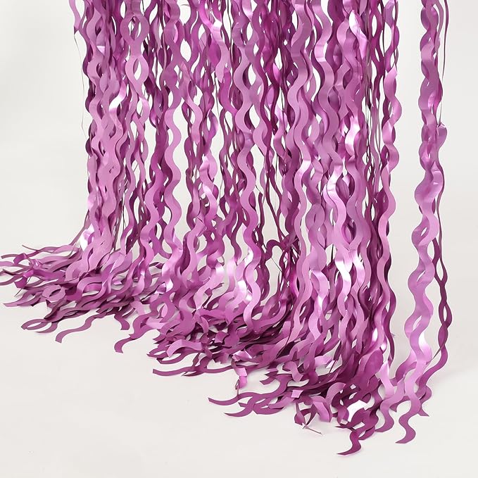 Purple Foil Curtains - 4 Pack 3.3 ft x 6.6 ft Wavy Fringe Curtain Backdrop for Party Photo Booth Props Decoration Mermaid Euphoria Themed | Purple Streamers for Mardi Gras Decorations