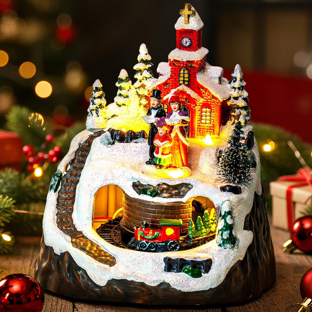 animated musical christmas village choir figurines christmas collectibles, main product view