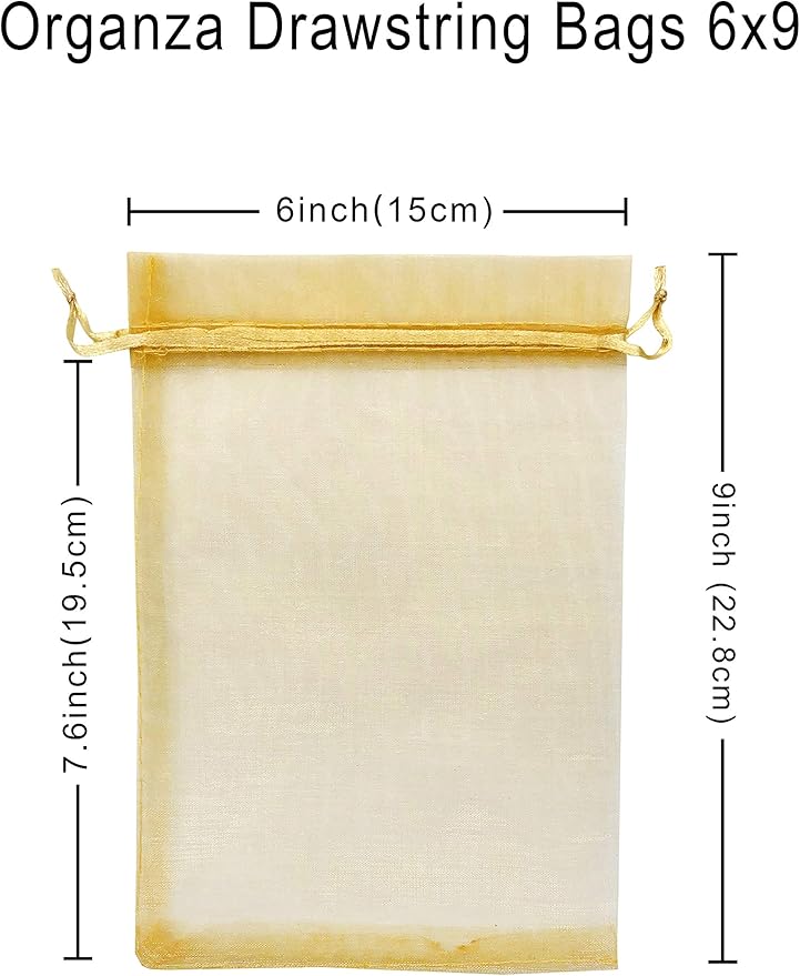 100pcs Gold Organza Gift Bags 6x9 Inch Mesh Drawstring Pouch Jewelry Bags for Wedding, Party, Birthday, Baby Shower