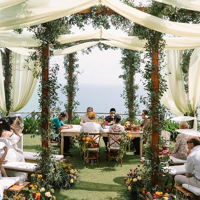 VOK Wedding Arch Draping Fabric Chiffon Fabric, 29in x 18Ft Sheer Chiffon Outdoor Curtain for Wedding Ceremony Birthday Party Decoration (Light Yellow,1 Panel)