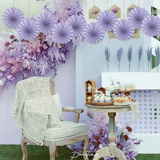 Purple Birthday Decorations,DIY Purple Paper Fans Hanging Decoration ,Party Decorations for Adults 8in,Little Mermaid Party Decor,Baby Shower Decorations 30 Color DIY Set (Light Purple)