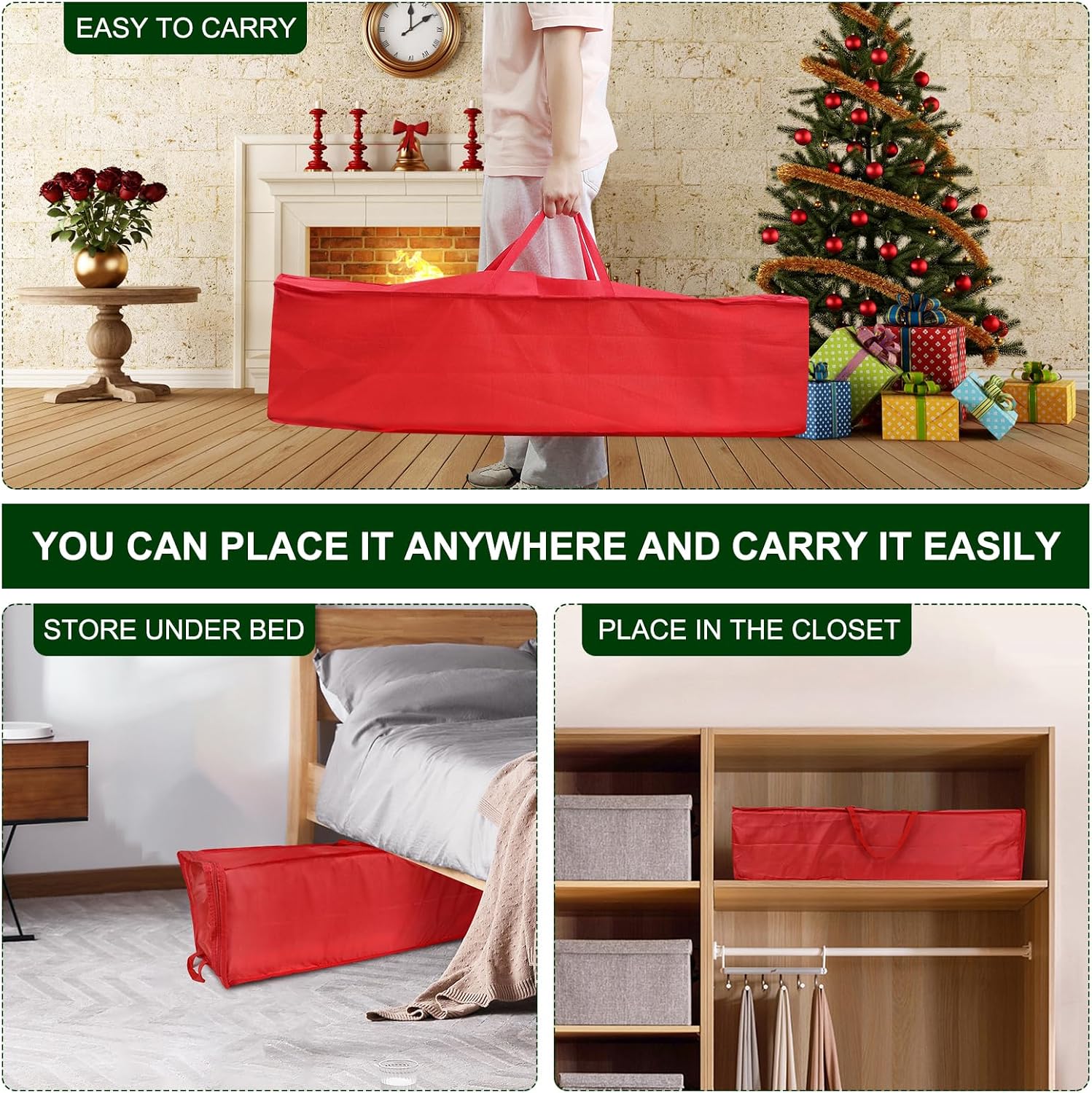 Demao Christmas Wrapping Paper Holder, Wrapping Paper Storage Bag for Christmas Rolls, Resistant 41 inch Organizer Storage Container, Stores up to 25 Standard Rolls