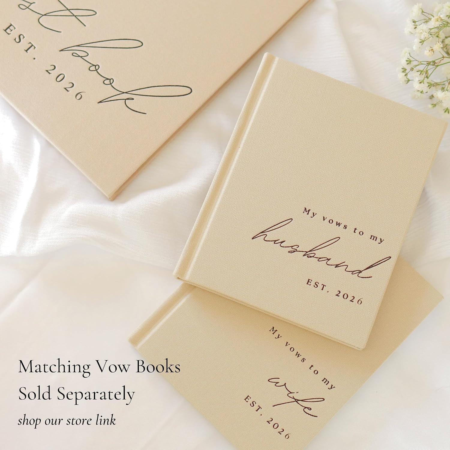 Wedding Guest Book With Personalized 2026 Year - Linen Photo Guestbook to Sign at Reception Party - Includes Clear Photo Corners Self Adhesive - 100 Pages Blank and Lined Thick Paper Guest Books