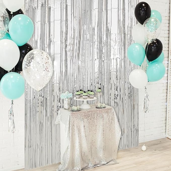 Crosize 8 Pack 3.3 x 9.9 ft Sliver Foil Fringe Curtains Party Decorations, Sliver Tinsel Curtain Backdrop for Parties, Door Streamers, Glitter Streamer Backdrop for Birthday Decoration