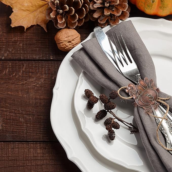 Halatool Thanksgiving Bronze Turkey Napkin Rings Set of 6, Funny Metal Festival Napkin Holders for Thanksgiving Weddings Holidays Gathering Dinner Party Decorations