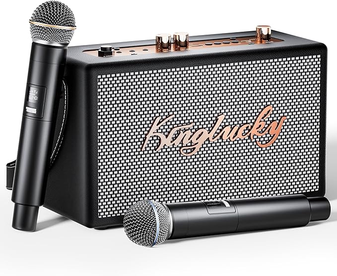 Retro Karaoke Machine for Adults Kids,Portable Bluetooth Speaker with 2 wreless Microphones(Separable Use),Rechargeable PA System for Home Party,Teaching,Picnic,Indoor/Vintage Decor Gifts