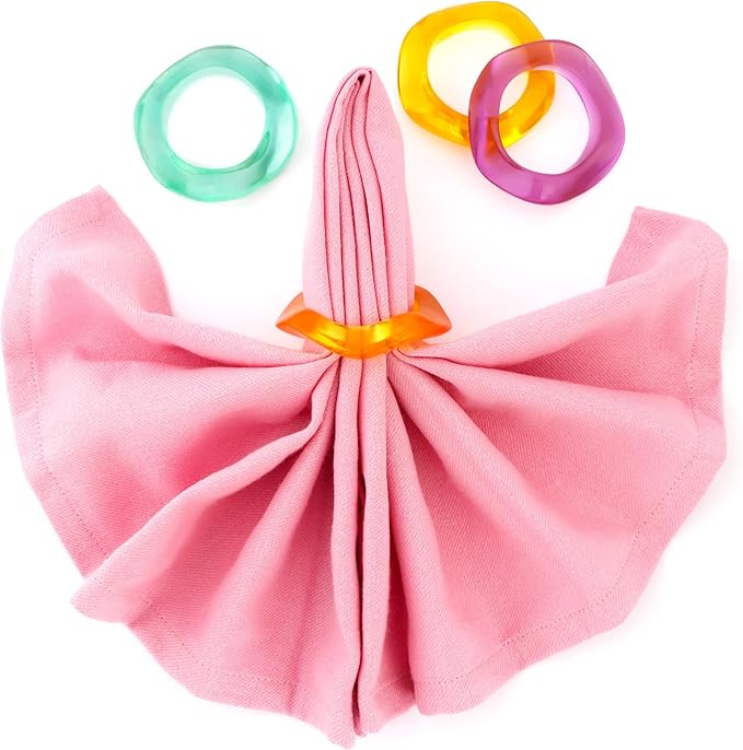 Epoxy Resin Spring Napkin Rings Set of 12 - Irregular Napkin Holders for Dining Table, Party Decor, Weddings, Everyday Use, Elegant Tabletop Accents (Multi Pastel) - CLEENTABLE