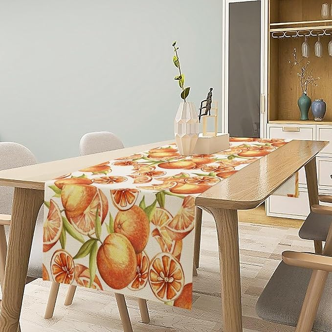 Spring Summer Orange Citrus Table Runner Sweet Fruit Botanical Print Little Cutie Dinner Runner for Farmhouse Baby Shower Party Holiday Home Kitchen Dining Table Decor 13x60