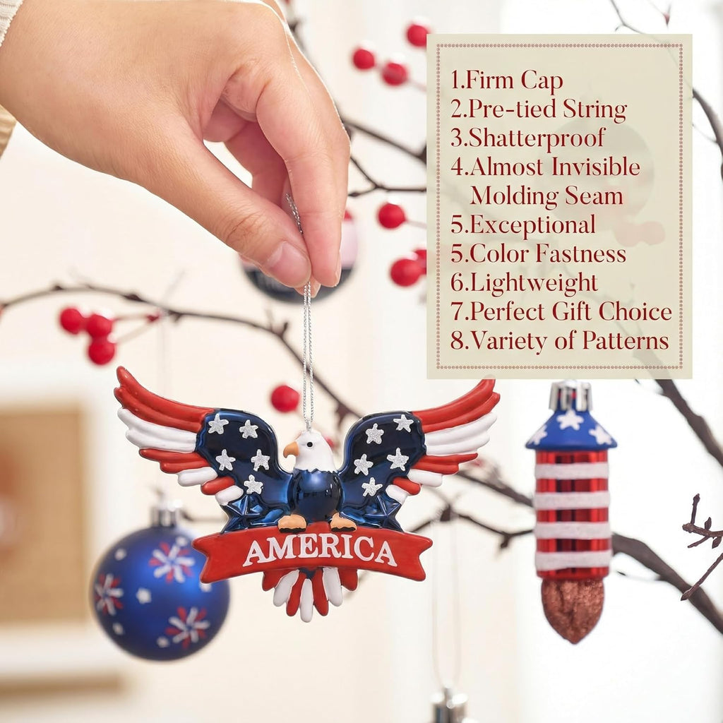 Valery Madelyn 4th of July Tree Decorations for Patriotic Memorial Day Eagle Ornaments, 35Pcs Red White Blue Shatterproof Americana Hanging Ball Decor for Independence Day USA 250th Anniversary