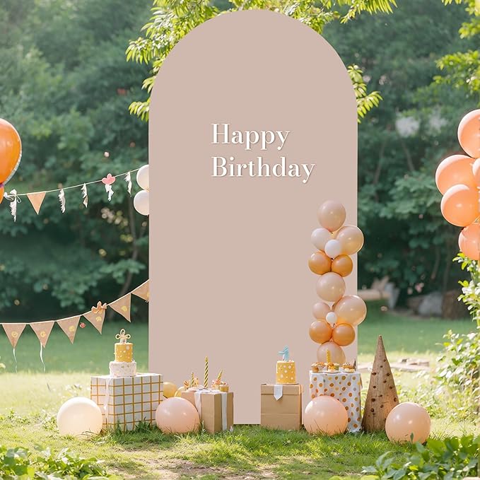 7.2FT Nude Arch Backdrop Cover - Spandex Fitted Wedding Arch Stand Covers Round Top Chiara Arch Backdrop Cover for Birthday Party Banquet Photo Background Decoration