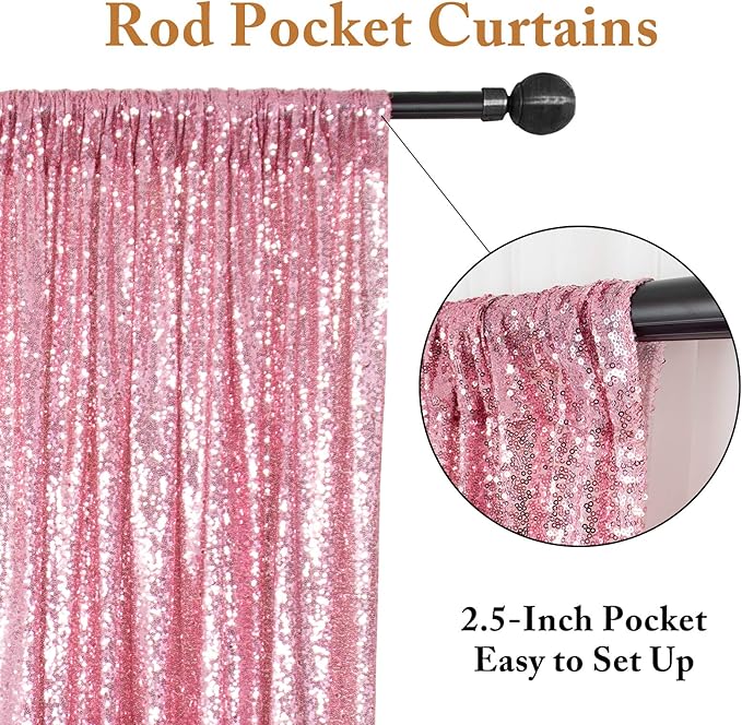 ShinyBeauty Sparkle Backdrop Curtain Fuchsia Pink 2 Panels Set Sequin Photo Backdrop 2FTx8FT Sequin Backdrop Curtain Pack of 2