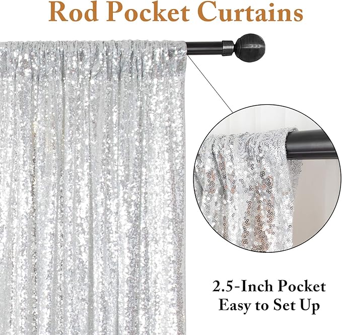 ShinyBeauty Silver Backdrops 2 Pieces Sequin Curtains 4FTx7FT Photoshoot Background Shimmer Backdrop Curtain Panels Sparkle Backdrop for Birthday,Wedding,Party Studio Decor(8FTX7FT)