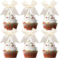 24 PCS Bow Cupcake Toppers Bowknot Coquette Bow Girls Birthday Cake Decorations Bow Cake Toppers Bowknot Cupcake Picks for Baby Shower Birthday Wedding Bridal Engagement Party Supplies Beige
