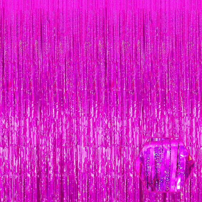 6 Pack Rose Red Foil Fringe Curtain Backdrop, 3.28Ft x 8.2Ft Metallic Tinsel Foil Fringe Streamer Curtains for Photo Booth, Birthday, Wedding, New Year Party Decorations
