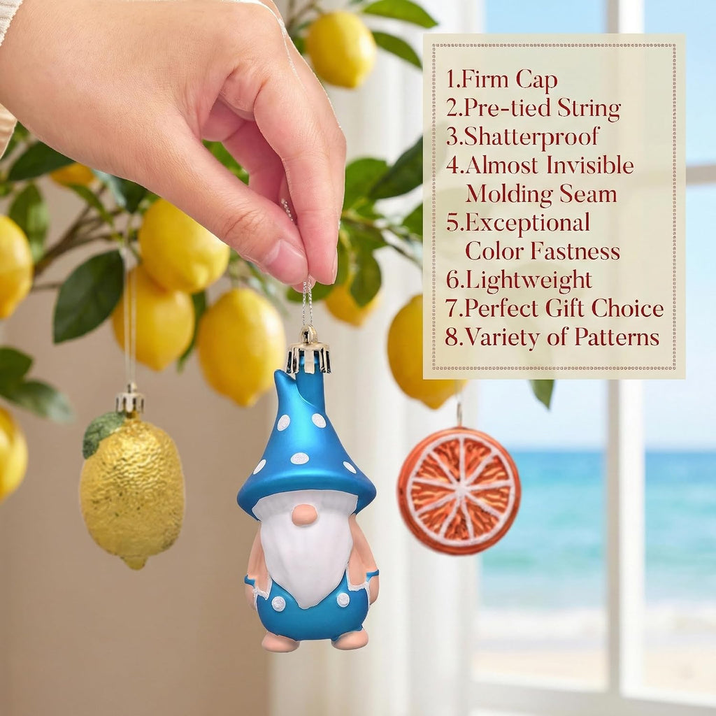 Valery Madelyn 30ct Summer Tree Ornaments Christmas in July Decorations | Coastal Beach Ocean Theme Set with Flamingo Gnome Avocado Lemon & Palm Tree Shatterproof Balls for Hawaiian Tropical Party