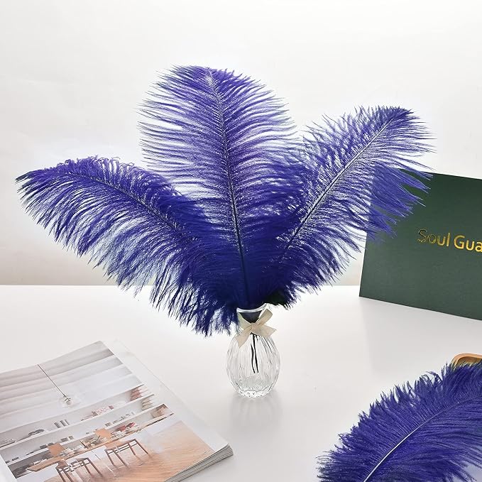 Ballinger Royal Blue Ostrich Feathers - 24Pcs 12-14inch Craft Feathers for Party Centerpieces, Flower Arrangement and Home Decor