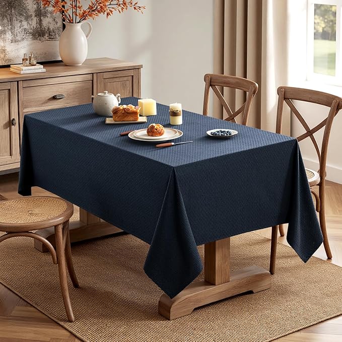 MIULEE Navy Linen Cottton Table Cloth Rectangle Tablecloth Waterproof Spillproof Cross-Star Textured Table Cltoth Decorative Farmhouse Style for Dining Party Weddings 60x120 Inch