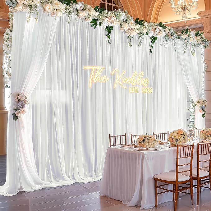 10ft x 10ft Beige Backdrop Curtains, Wrinkle-Free Sheer Chiffon Fabric Photo Backdrop Drapes for Wedding Arch Party Ceremony Stage Photography Decorations