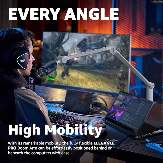 IXTECH Microphone Boom Arm with Desk Mount, 360° Rotatable, Adjustable and Foldable Scissor Mounting for Podcast, Video Gaming, Radio and Studio Audio, Sturdy and Universal.