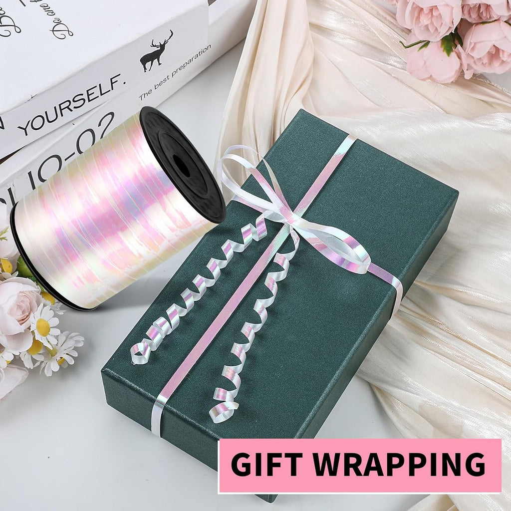 woric 600 Yards Iridescent White Curling Ribbon 1/5 Inch Balloon String Ribbon Thin Crafts Ribbons for Crafts Project Gift Wrapping Wedding Decor Bridal Baby Shower Birthday Party