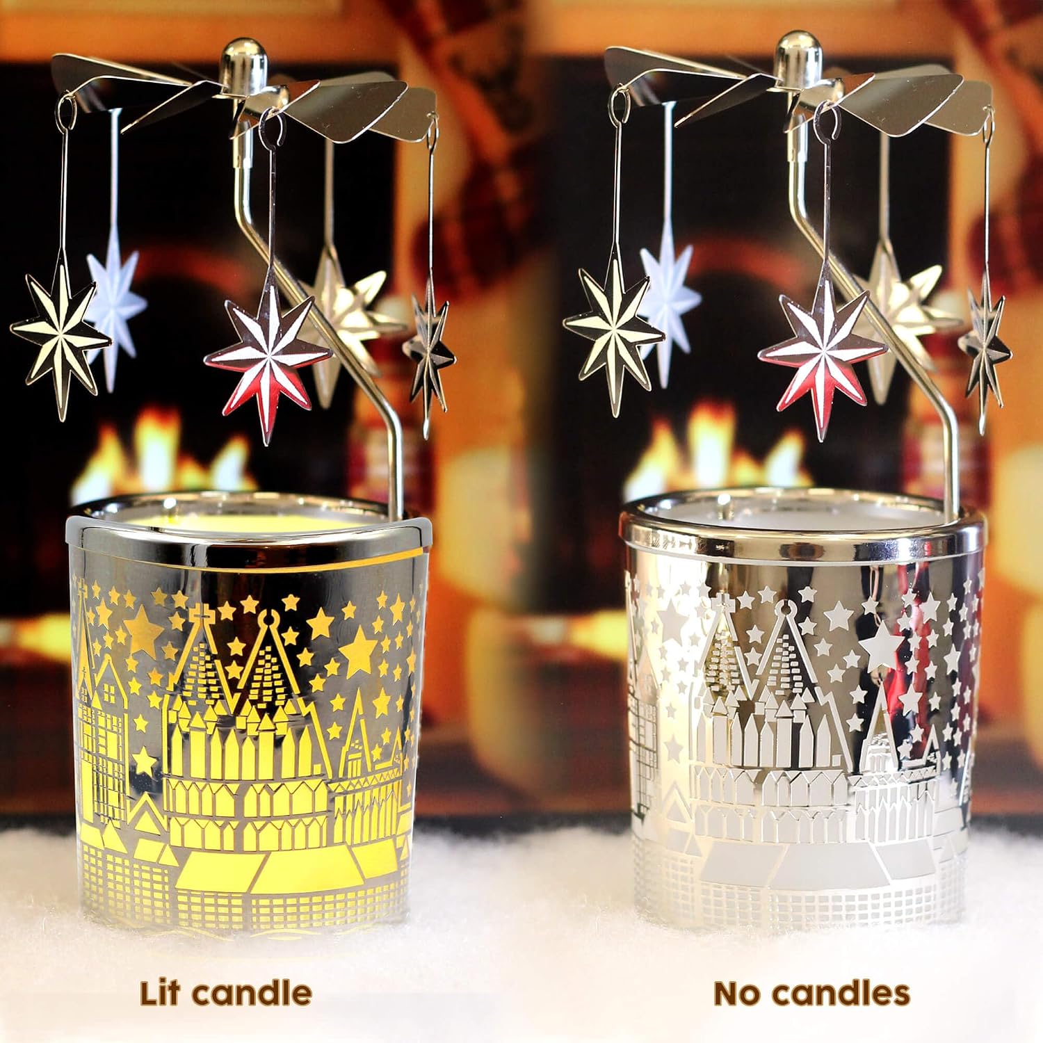 iLajao Candle Carousel Rotary Candle Holder Christmas Carousel Spinning Candleholder Metal Tealight Christmas Decoration Tables Centerpieces Valentine Easter Gifts (Moravian Star)