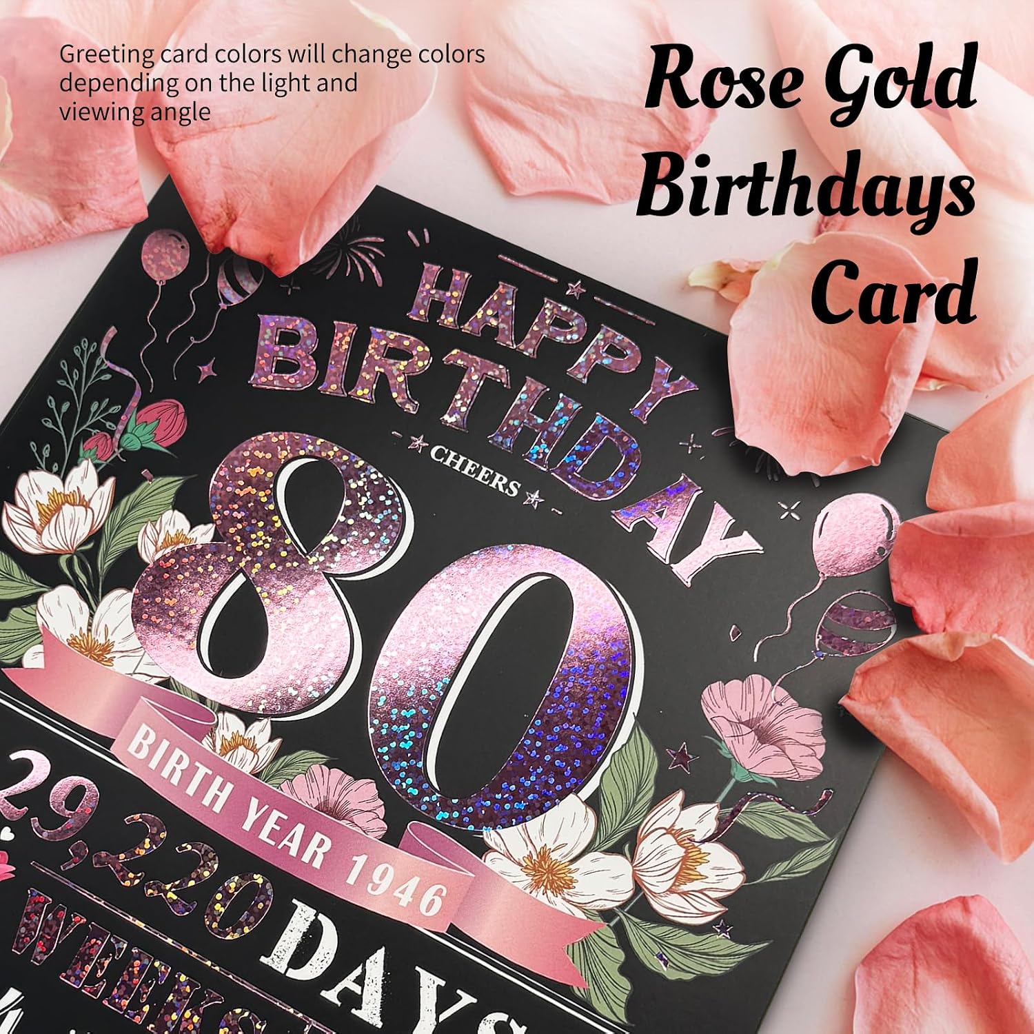 80th Birthday Card for Women Her, Large 3D Pop Up 80th Birthday cards forMom Grandma, Happy 80 Year Old Birthday Decorations for Wife Sister Funny Birthday Gifts, Back to 1946, Pink