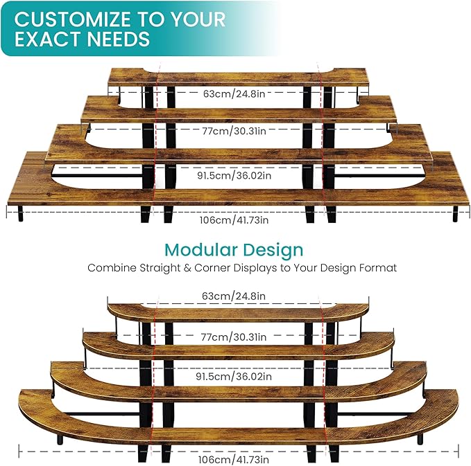 ELITEROO Cupcake Display Stand, 4 Tier Wooden Dessert Stand, Cookie Treat Stands for Dessert Table Set, Food Display Risers for Party Wedding Decor Birthday Graduation, Rustic Brown Straight