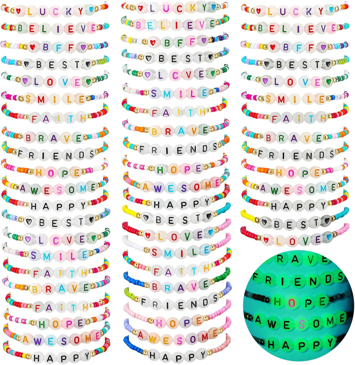 ecation 96pcs beaded friendship bracelets bulk glow in, main product view