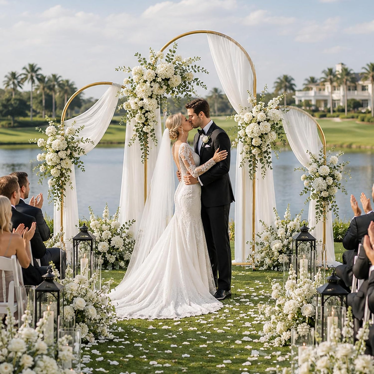 Metal Arch Backdrop Stand 3 Set (7.2FT+6.6FT+6FT), Gold Wedding Arch Frame