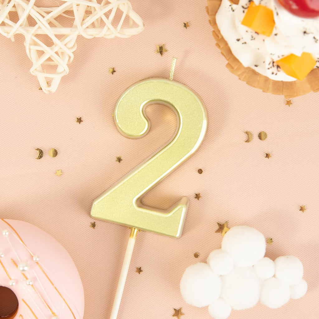 PHD CAKE 2.76 Inch Modern Gold 2 Number Birthday Candles, Gold Number Candles, Cake Number Candles, Party Celebration