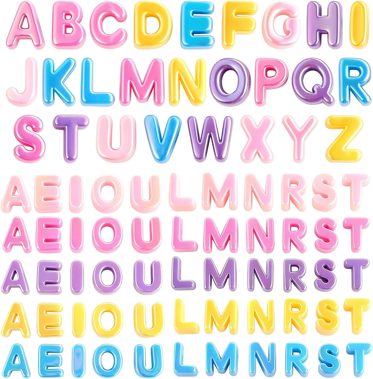 107Pcs Bubble Letter Beads for Keychains-Acrylic Chunky Alphabet Bead