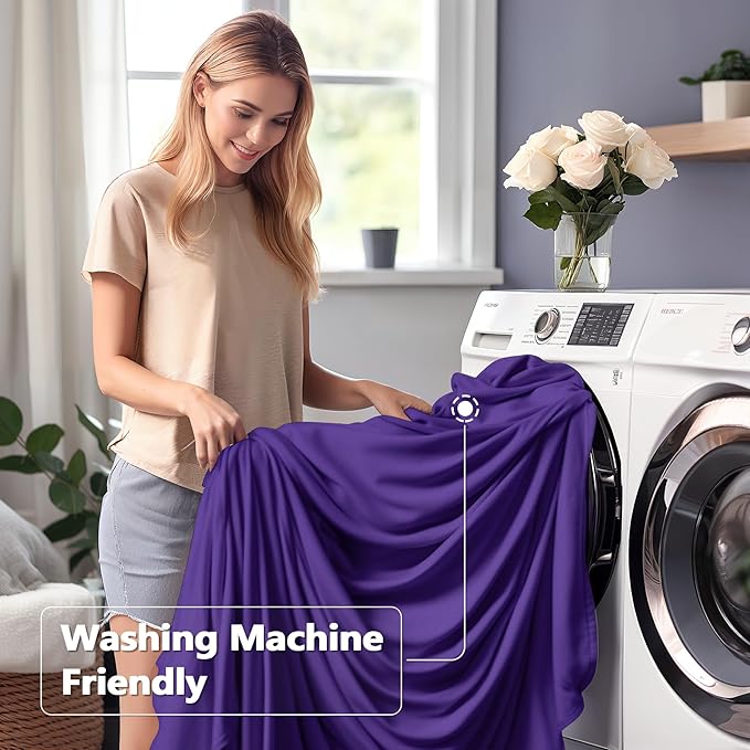 Wish Care 6 Pack Dark Purple Spandex Table Clothes for 6 Foot Rectangle Tables, 6FT Wrinkle Free Fitted Tablecloths Ruffles Design Table Cover for Party, Banquet, Wedding and Events