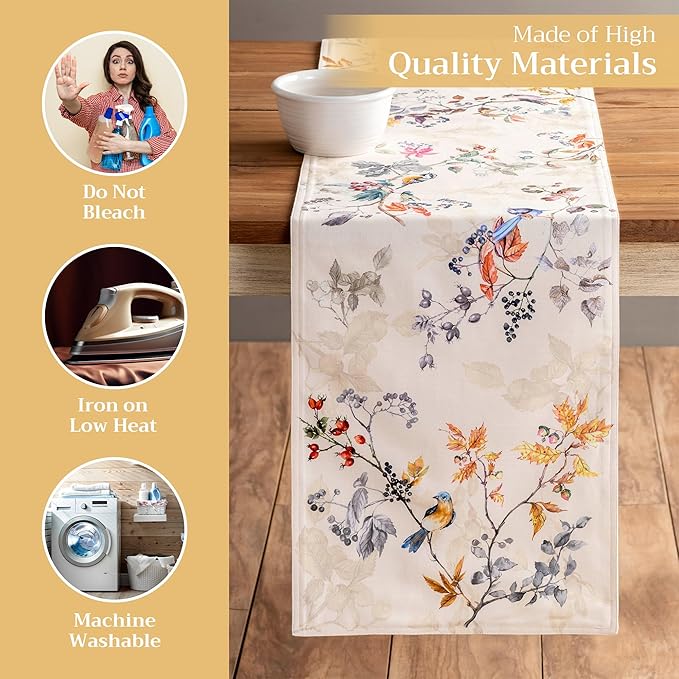 Maison d' Hermine Table Runner 100% Cotton Double Layer Table Runners 108 inches Long for Thanksgiving Christmas Decorations Home Kitchen Dining Party Wedding (Equinoxe - Beige, 14.5" x 108")