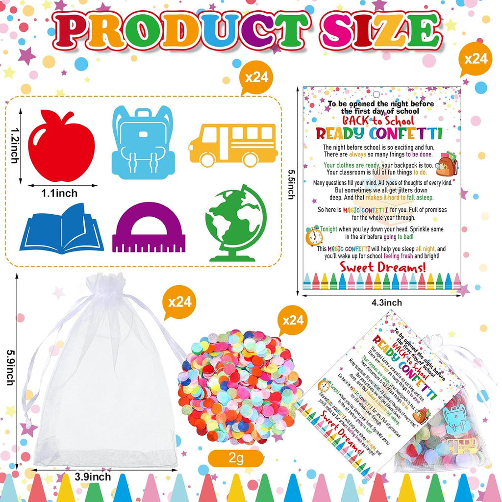 AmazingSpark 24 Sets Ready Confetti Back to School Supplies Magic Jitter Glitter with Poem Cards Organza Bags First Day of School Confetti Anxiety Relief Favor Gifts for Teachers(Classic)