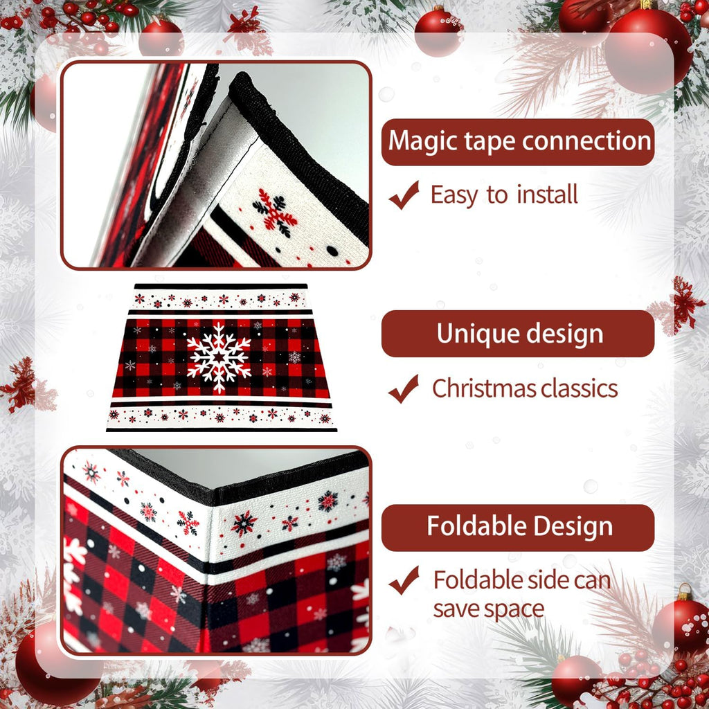 Christmas Tree Collar, Red Christmas Tree Collar, Buffalo Plaid Christmas Trees Skirt, Square Christmas Trees Ring, Foldable Hexagon Xmas Tree Skirt, Snowflake Decor for Holiday Party Home, 31 inch