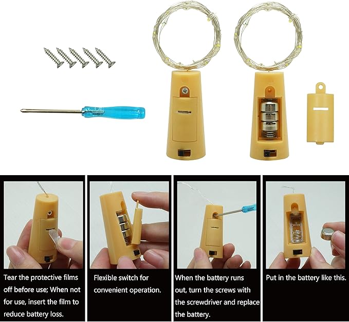 20 LED Wine Bottle Lights with Cork, 15 Pack Battery Operated Cork Shape Fairy Light Waterproof Mini Copper Silver Wire String Lights for Party, Wedding, Christmas, Bedroom Decor (Multicolor)
