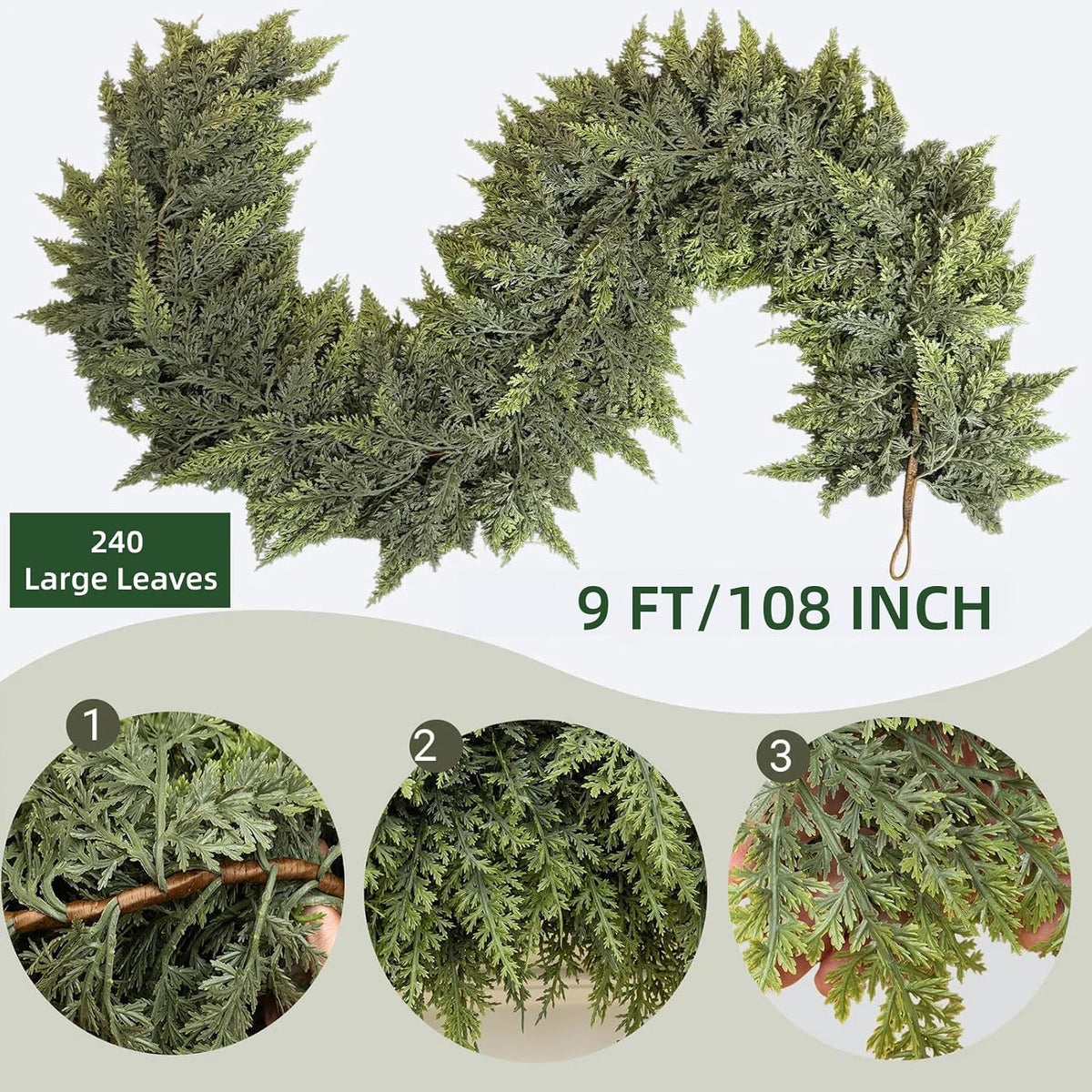 tasruwat deluxe 9 ft artificial christmas cedar garland, side view